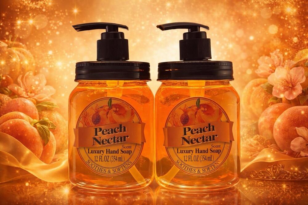 Lot Of 2 - Luxury Hand Soap - Peach Nectar - Soothes/Softens - 12 fl oz/ 354 mL